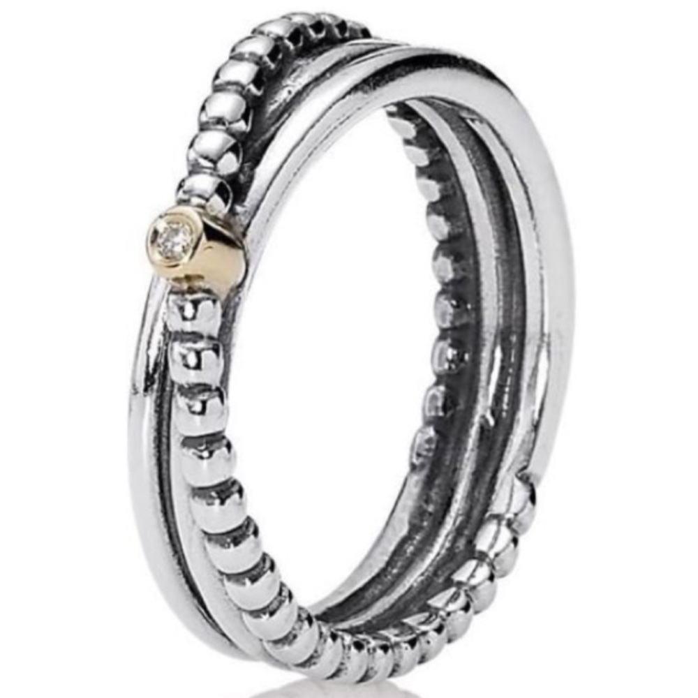 Pandora Rising Star 14k Gold & Sterling Silver Diamond Twist Beaded Ring